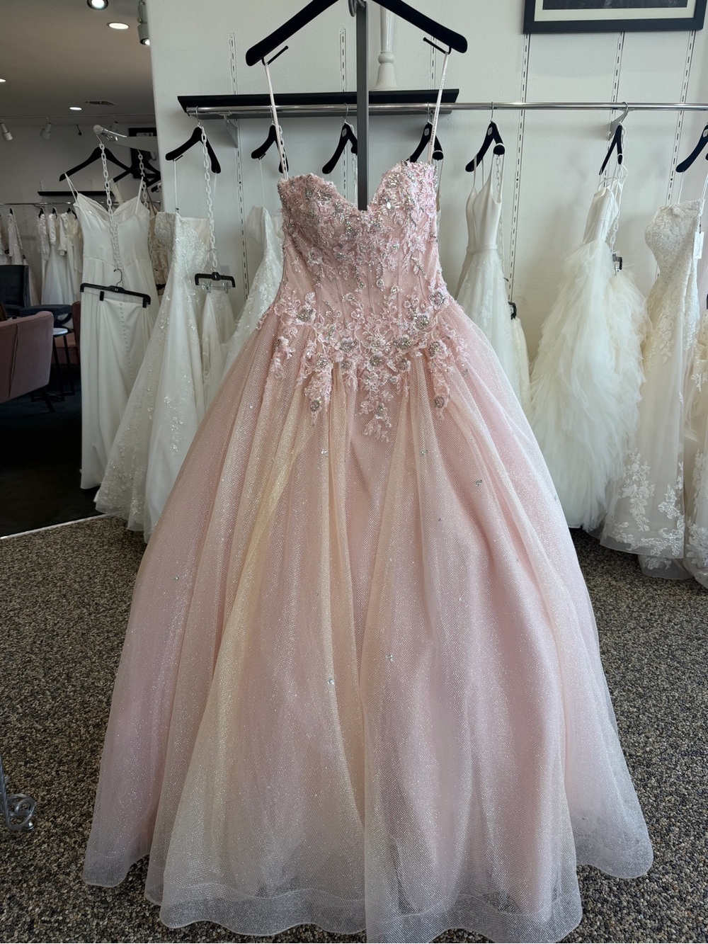 Mori Lee Pink Ball Gown with Beaded Floral